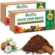 ZeeDix front view of two coco coir bricks showing compact packaging and easy storage benefit