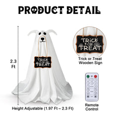Zesua ghost dog close-up of Trick or Treat and Halloween sign details