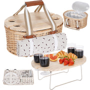 Zettfuly front view of wicker basket showing neat packed organization and portability