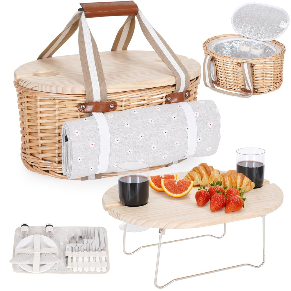 Zettfuly wicker picnic basket front view showing classic design and portability