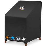 Zettum front view of packaged stackable chair cover showing size and fit benefit