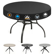 Zettum front view of round table cover showing full protection and neat fit