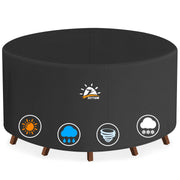 Zettum front view of round table cover showing full protection and neat fit