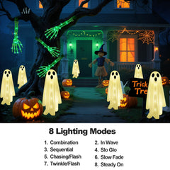Zhaoray three ghost stakes lighting a nighttime garden path to guide trick-or-treaters