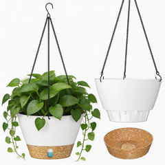 ZMTECH front view of 10 inch white hanging planter showing shape and finish for modern décor