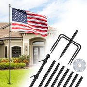 ZMTECH flag pole front view showing full 10 ft height and stable stance
