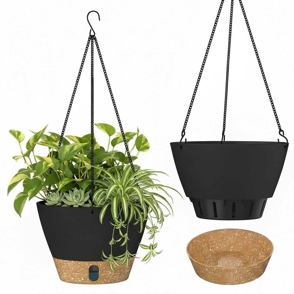 ZMTECH front view hanging planter showing sleek gray design and hanging benefit