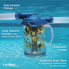 Zodiac clear canister close-up showing debris visibility and fill monitoring