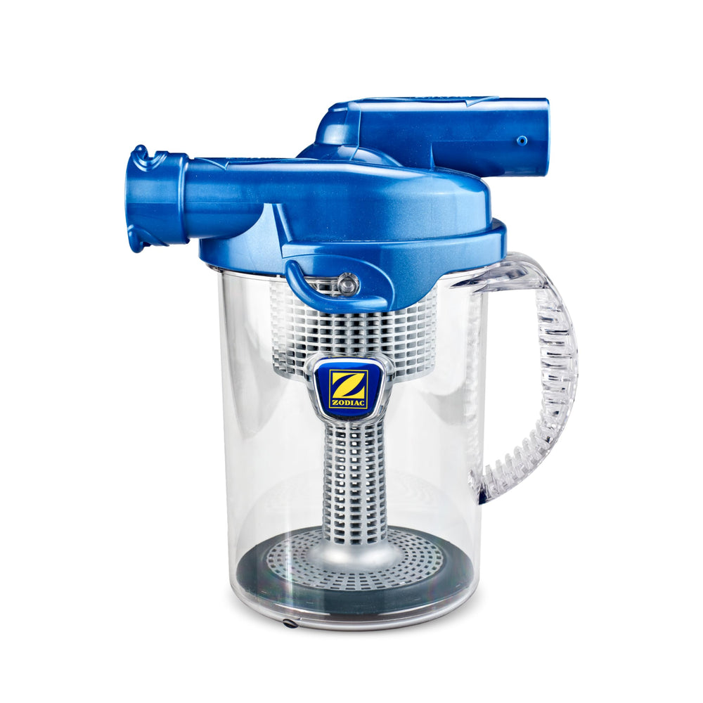 Zodiac front view showing compact cyclone canister and quick install benefit