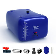 ZSLTLDU front view of 100 gallon water bladder showing size and blue PVC benefit: visual capacity