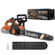 Zybaiiru front view showing 18-inch bar and brushless motor for powerful cutting