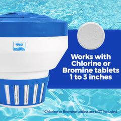 440 floater floating on pool water distributing chlorine evenly, clean water benefit