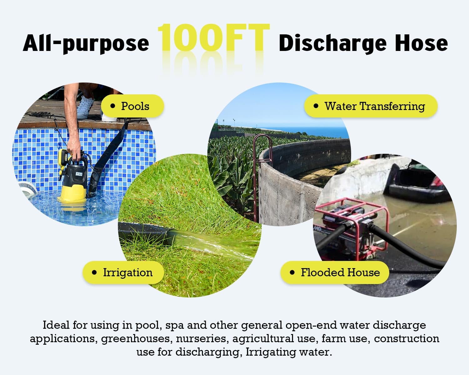 6699 hose stretched alongside tape measure showing full 100-foot reach