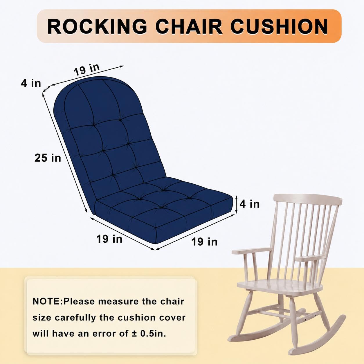 ROFIEJOX cushion next to chair showing dimensions and proper scale fit