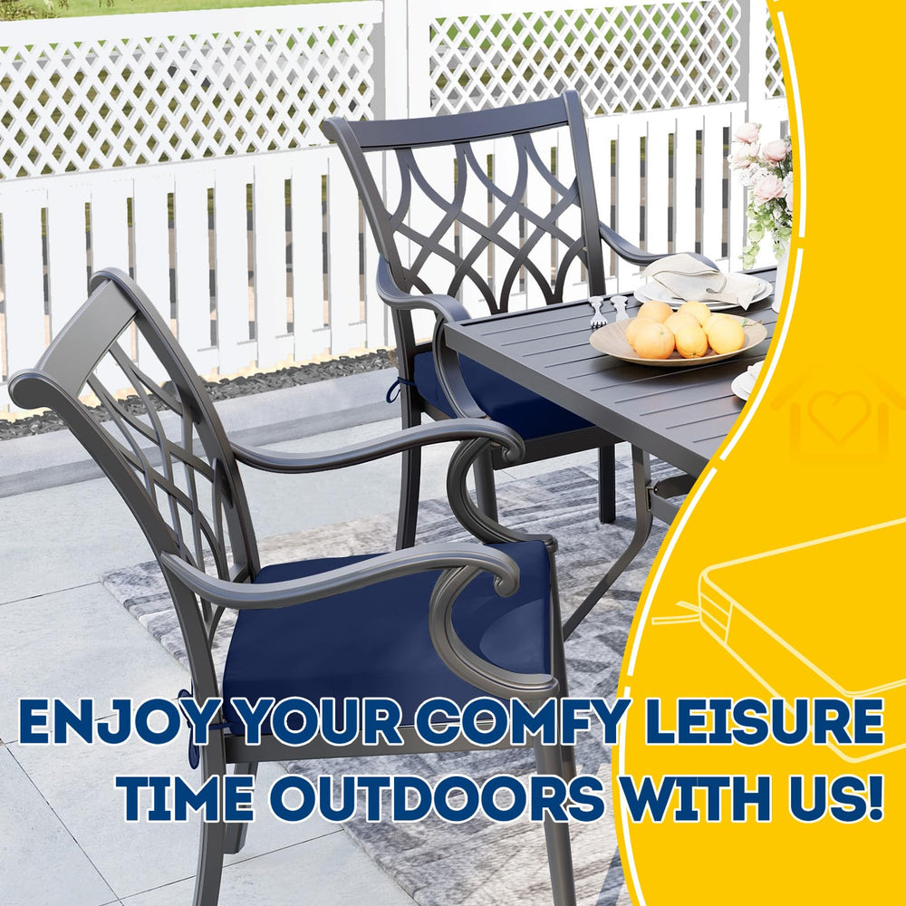 AAAAAcessories cushion installed on a dining chair adding comfort to outdoor meals