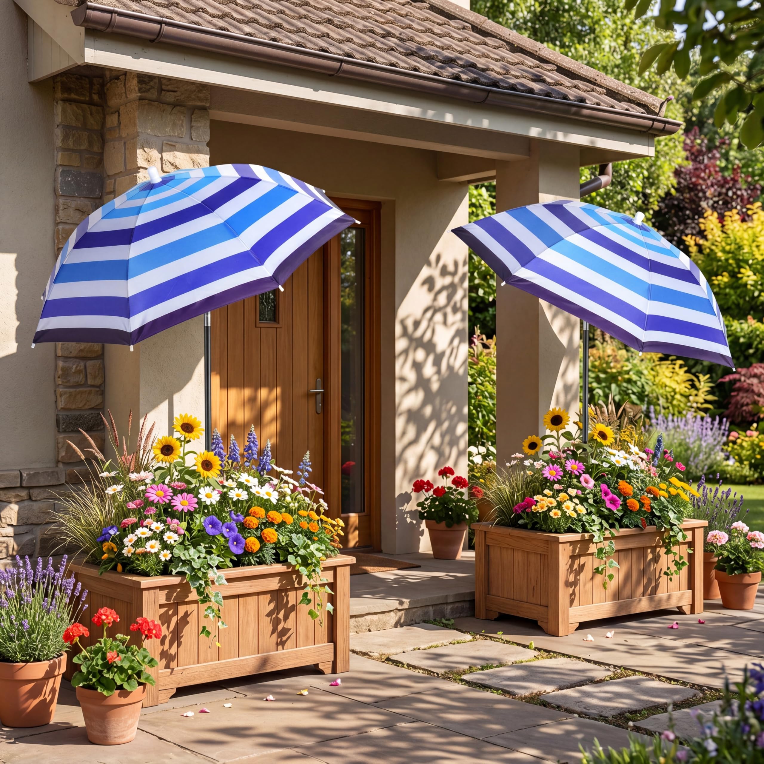Abbylike umbrella used as backyard party decor adding festive garden ambiance