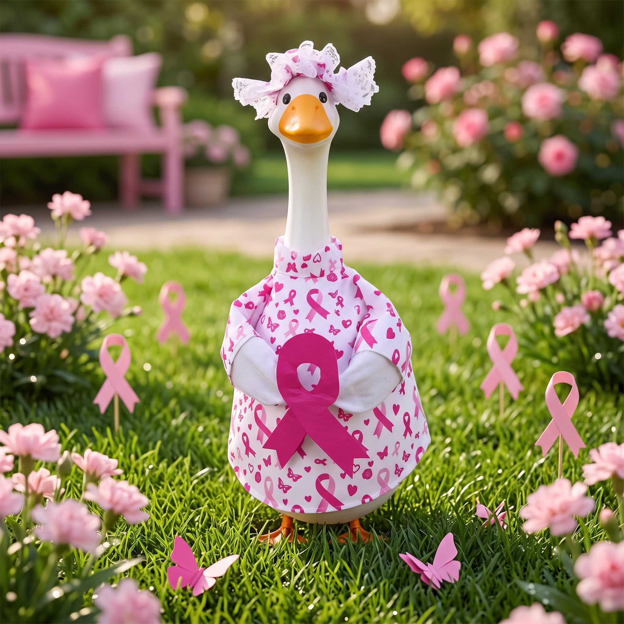 Abbylike side profile of dressed porch goose demonstrating fit and outdoor display use