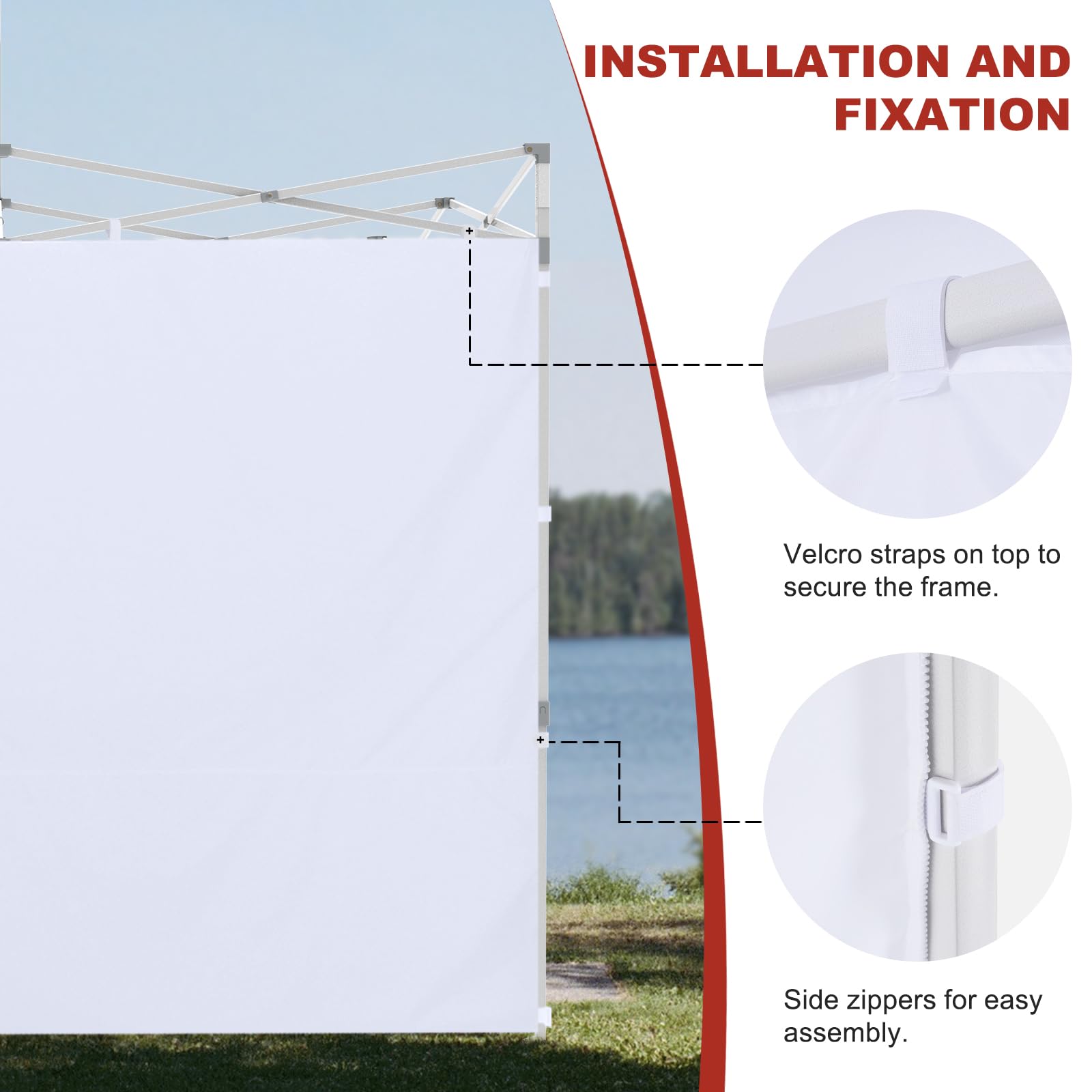 ABCCANOPY sidewall alongside tape measure showing 86x120 inch size clarity