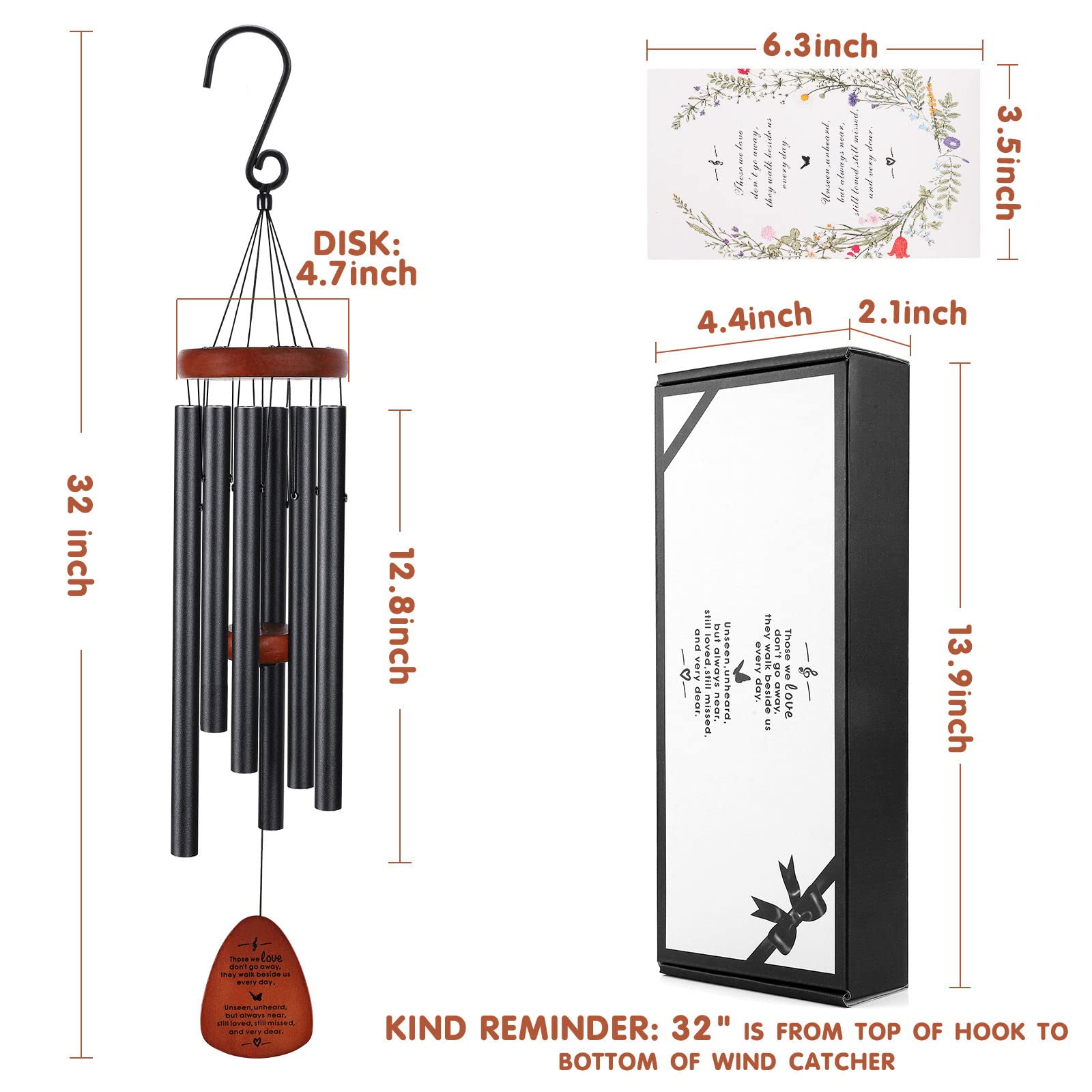 ABEICO wind chime shown next to a hand for scale and easy size assessment