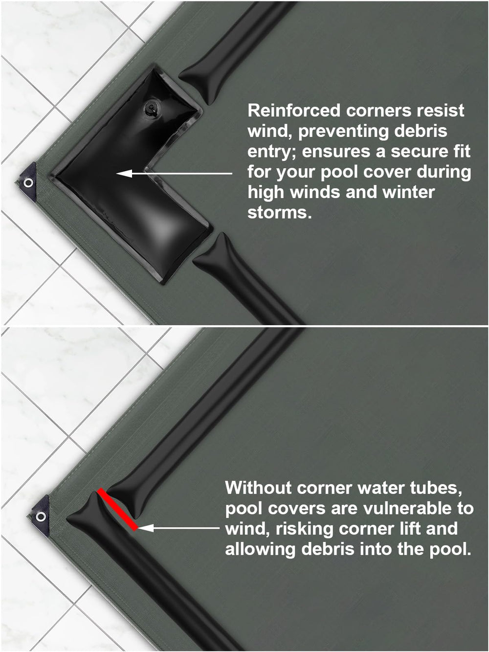 Abimars folded corner tube in storage demonstrating compactness and off-season protection benefit