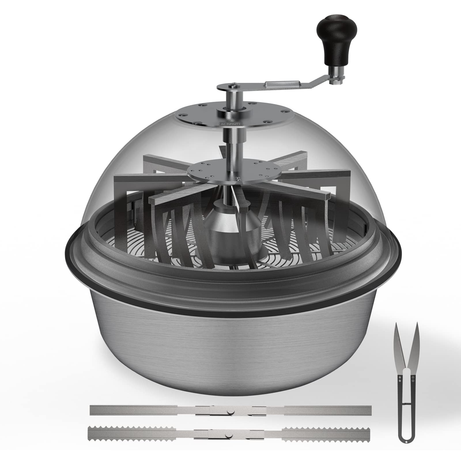 AC Infinity front view showing full 19-inch trimmer and clear dome for easy monitoring