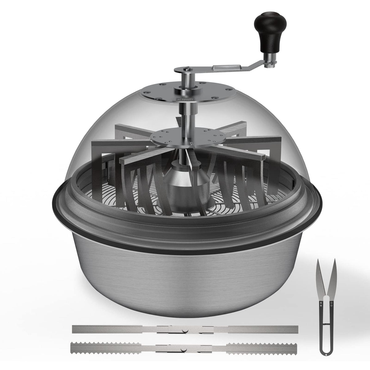 AC Infinity front view showing full 19-inch trimmer and clear dome for easy monitoring