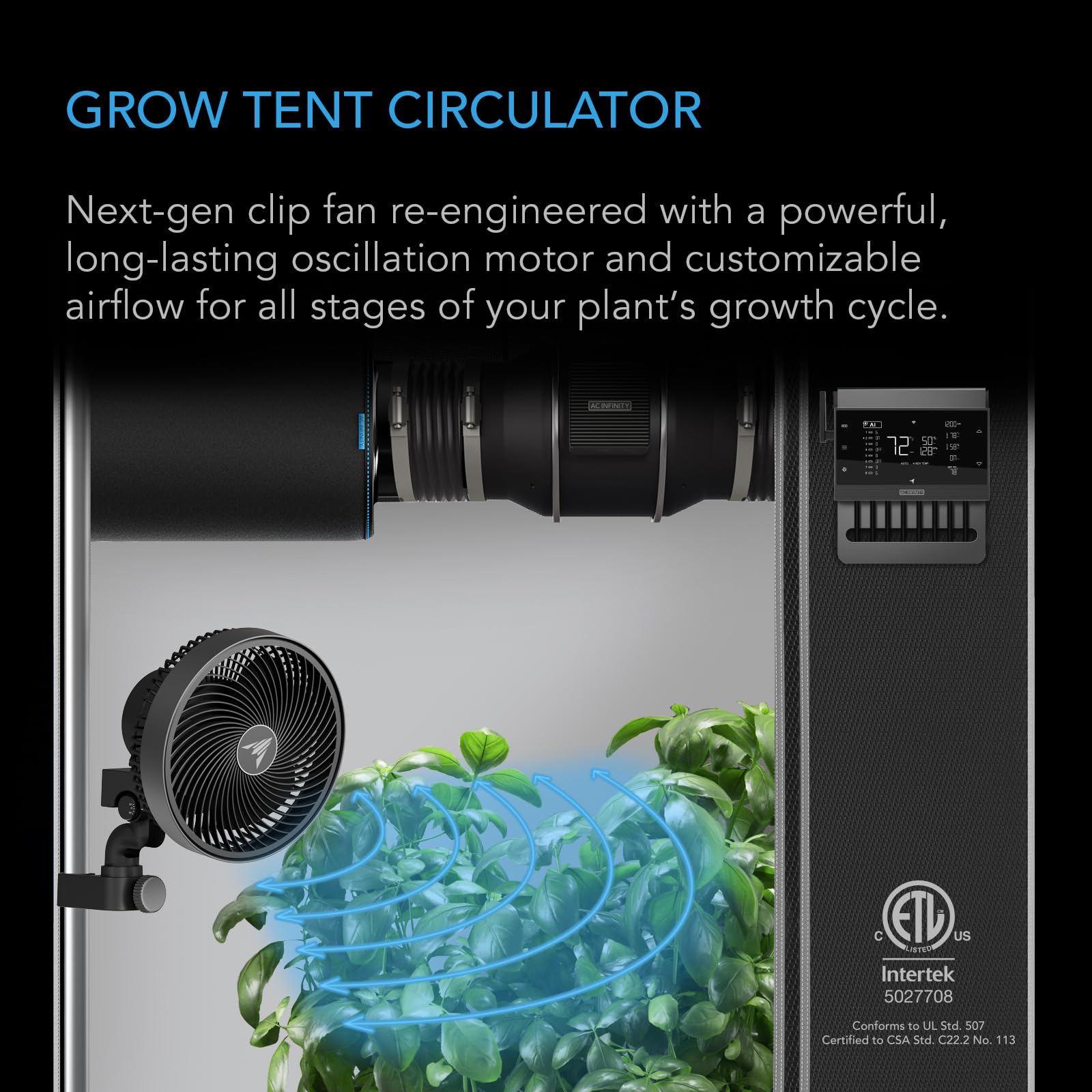 AC Infinity CLOUDRAY S6 clip detail illustrating secure mounting and flexibility