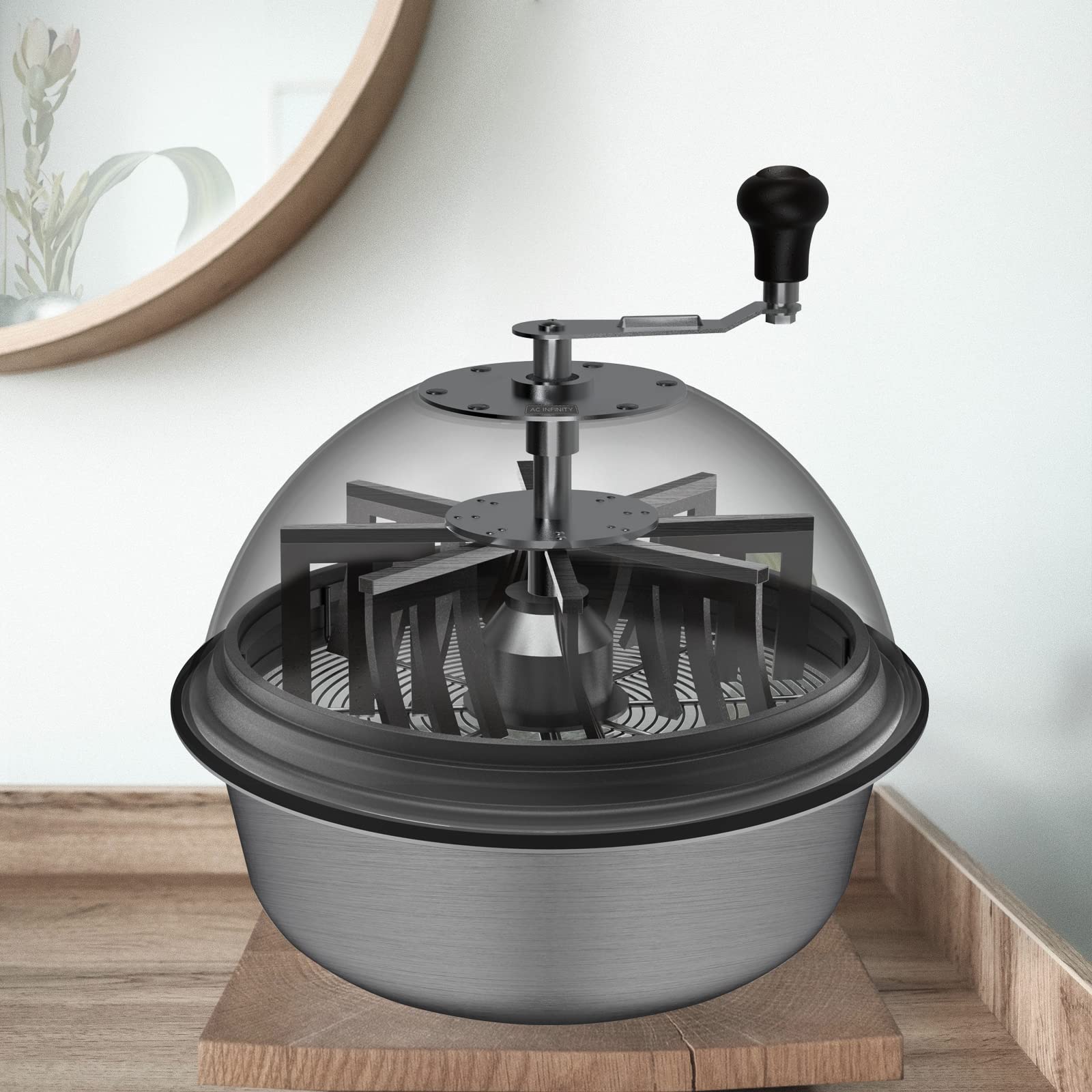 AC Infinity size scale with hands showing 19-inch capacity and ergonomic handling