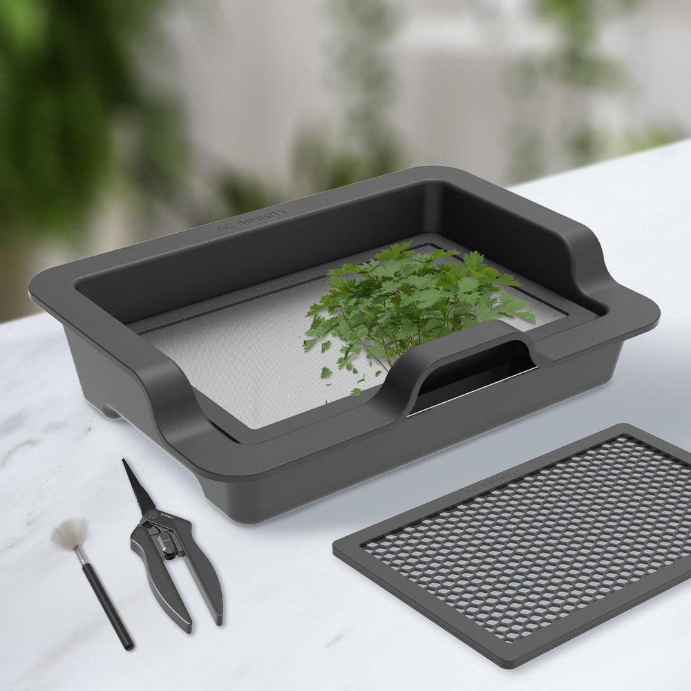 AC Infinity pruning accessories and trays laid out for quick setup