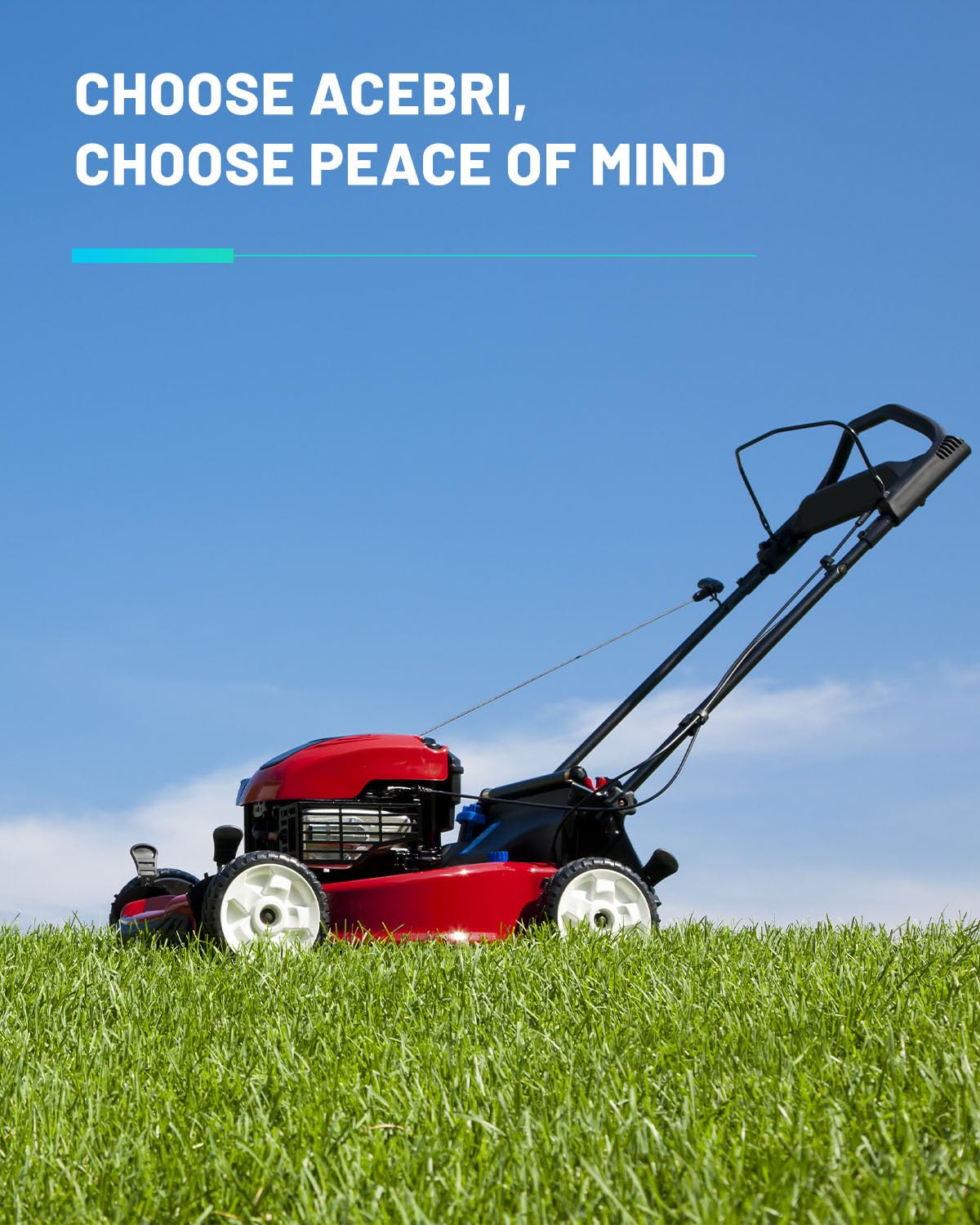 ACEBRI blades on mower in yard demonstrating improved bagging and tidy cut