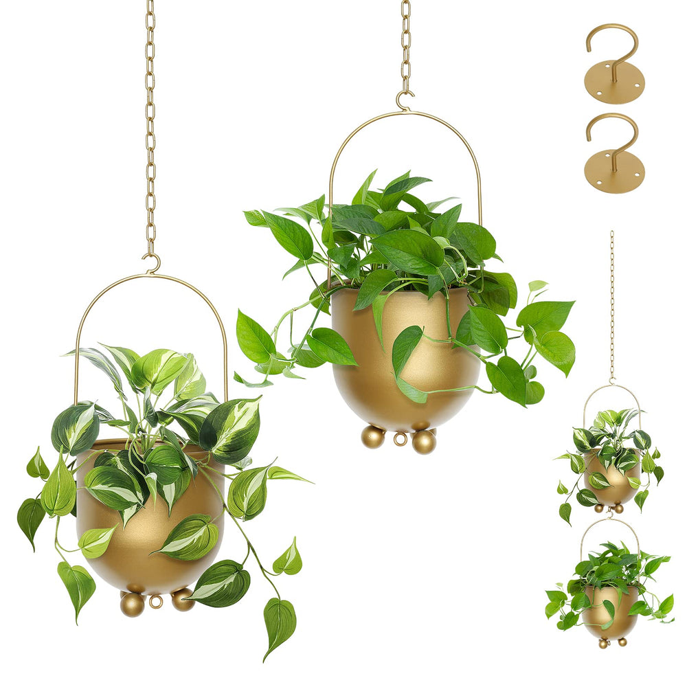 AceList gold hanging planter front view showing elegant shape and balance