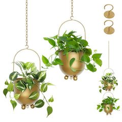 AceList gold hanging planter front view showing elegant shape and balance