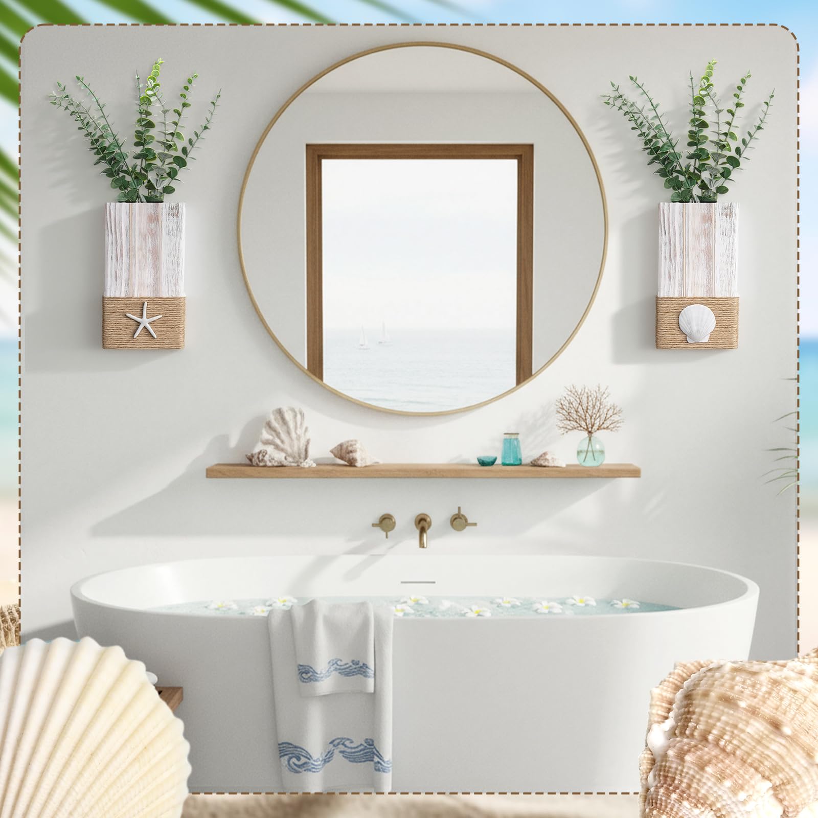 AceOrbit styled above a bathroom vanity adding coastal accent to the space