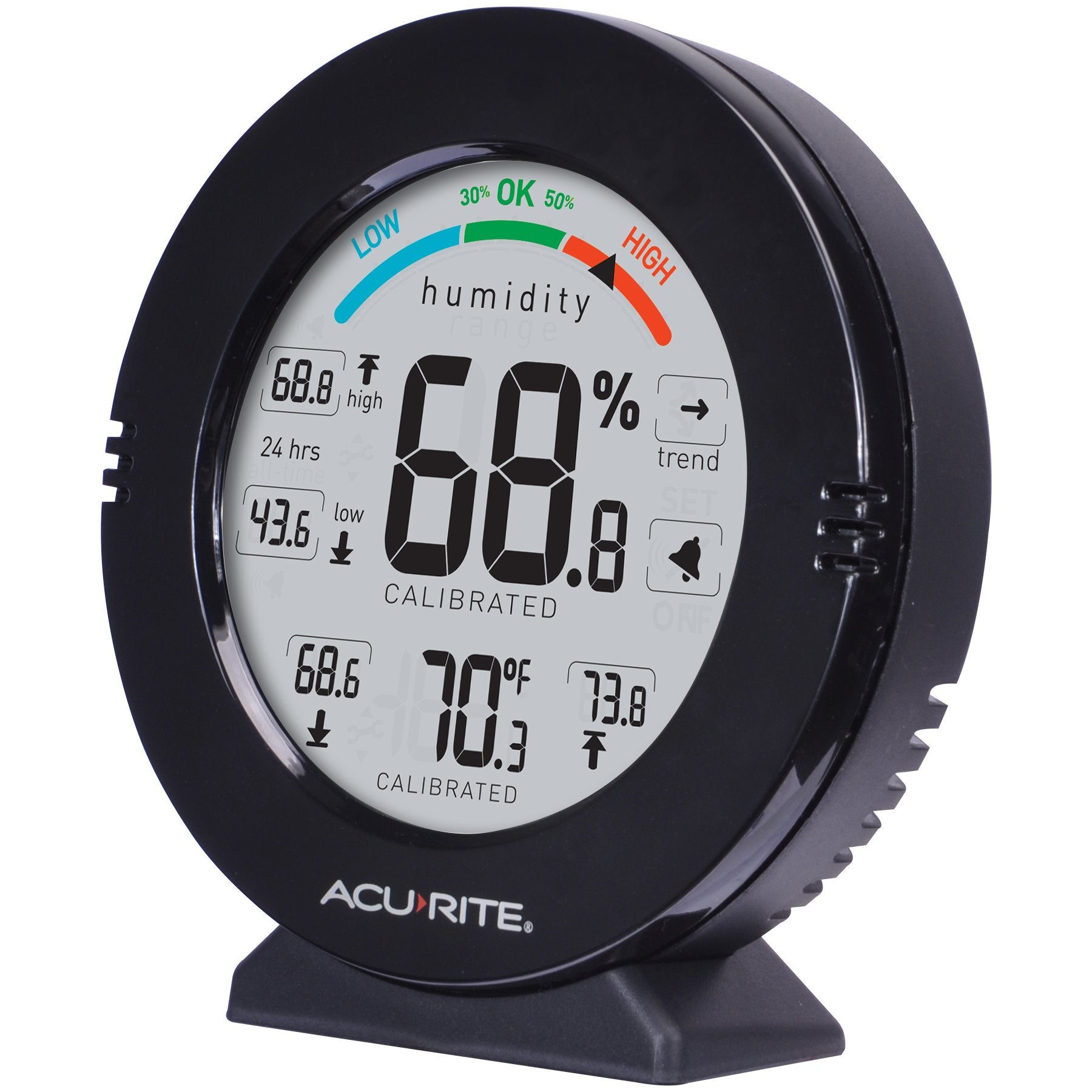 AcuRite front display showing temperature humidity and color indicator for quick readings