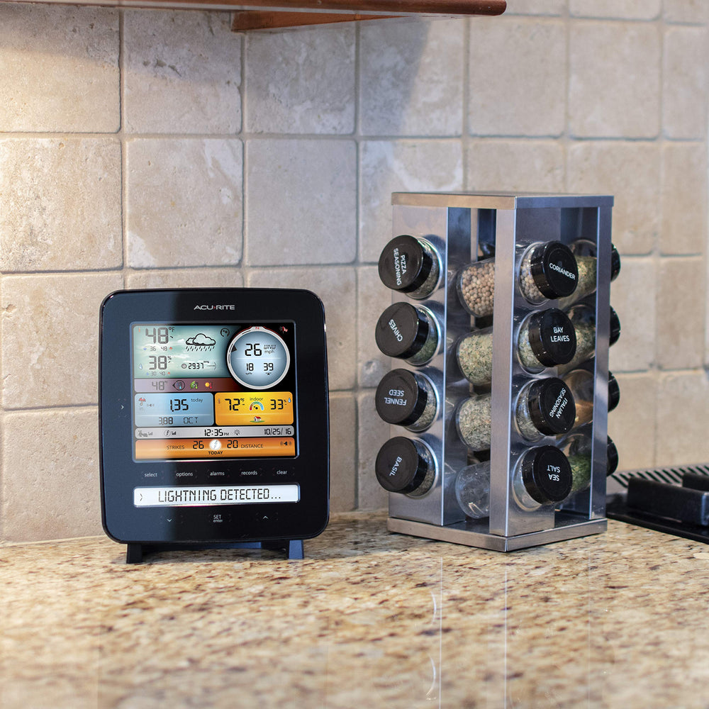 AcuRite Iris display on tabletop demonstrating clear visibility and auto-dim