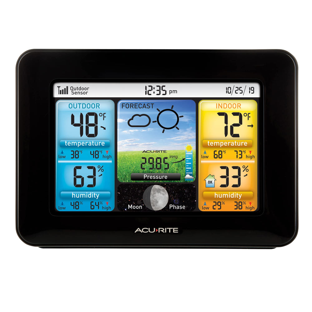 AcuRite outdoor sensor mounted on a post delivering accurate outdoor data