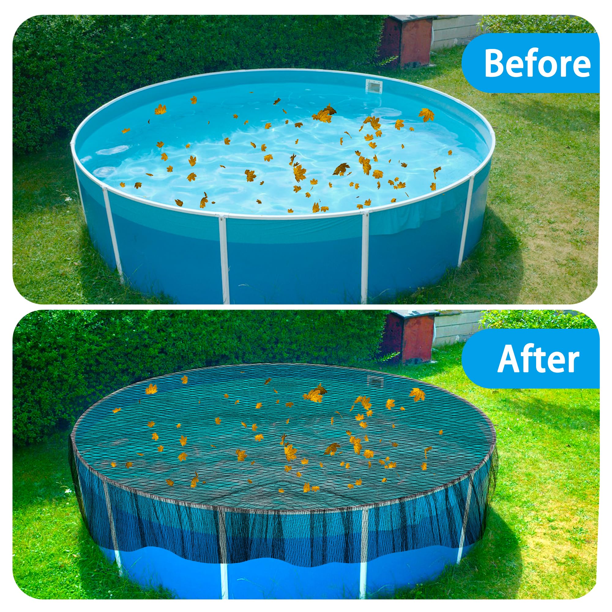 Adnee net installed on 24ft pool showing fitted protection and drainage