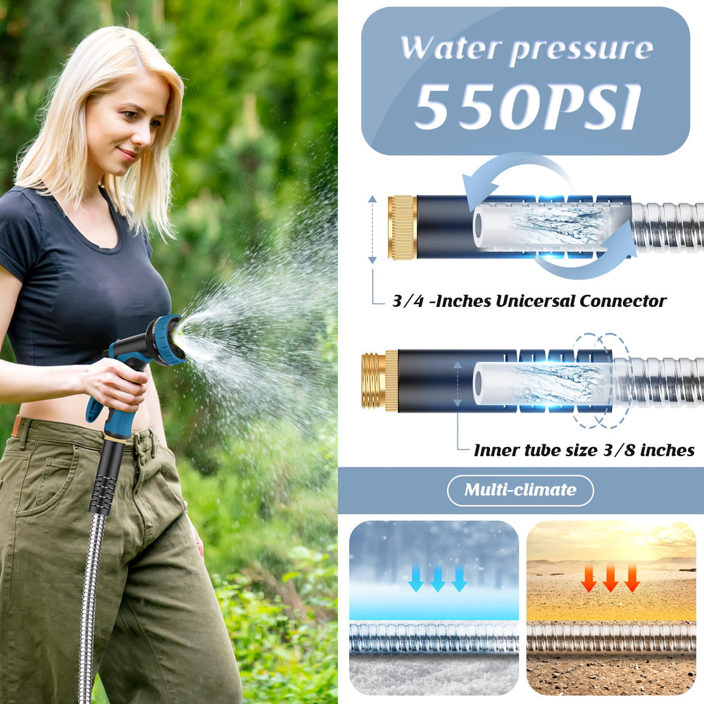 Advinski hose next to measuring tape showing 50FT length and scale clarity