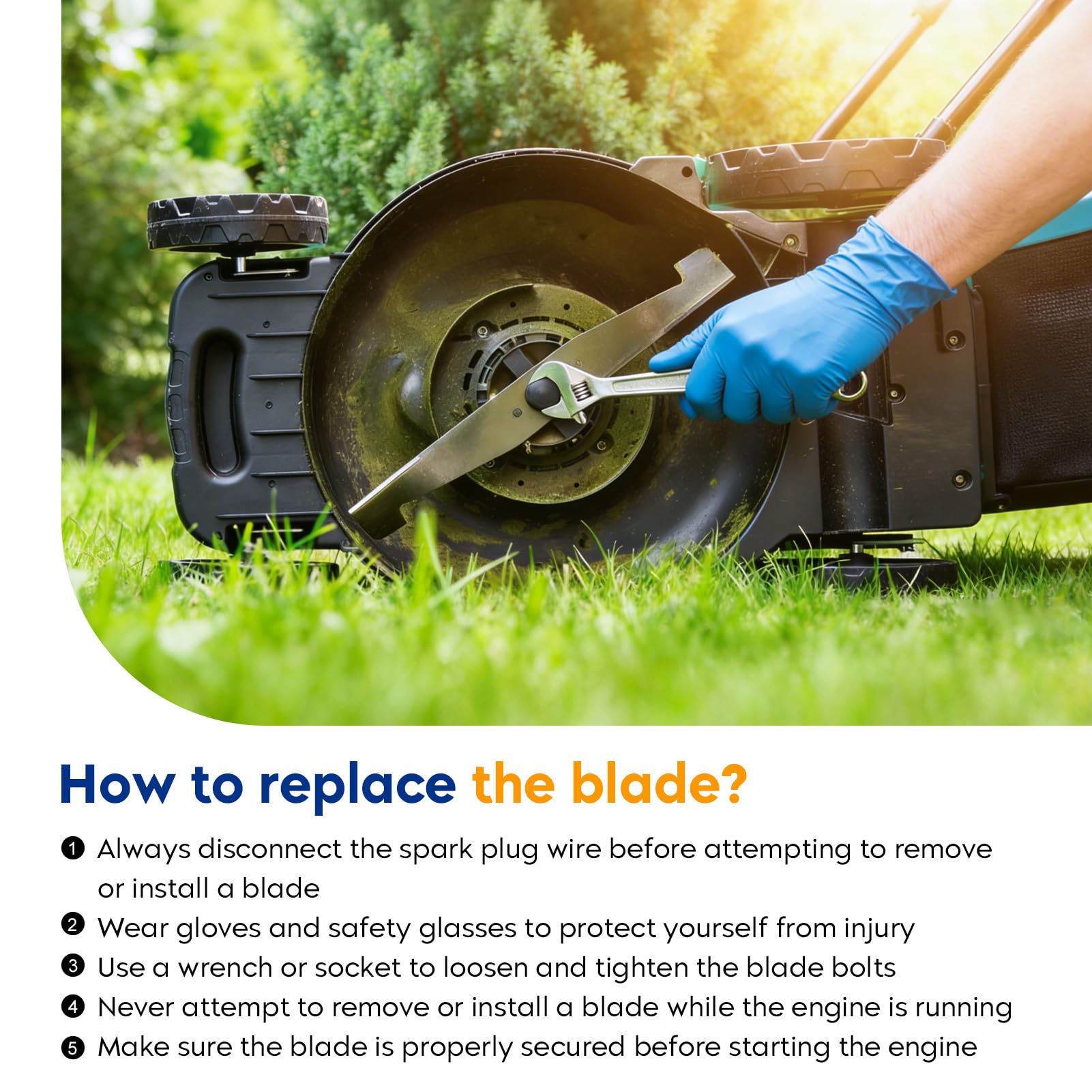 Aeagle blade on a mower cutting grass illustrating improved collection and finish
