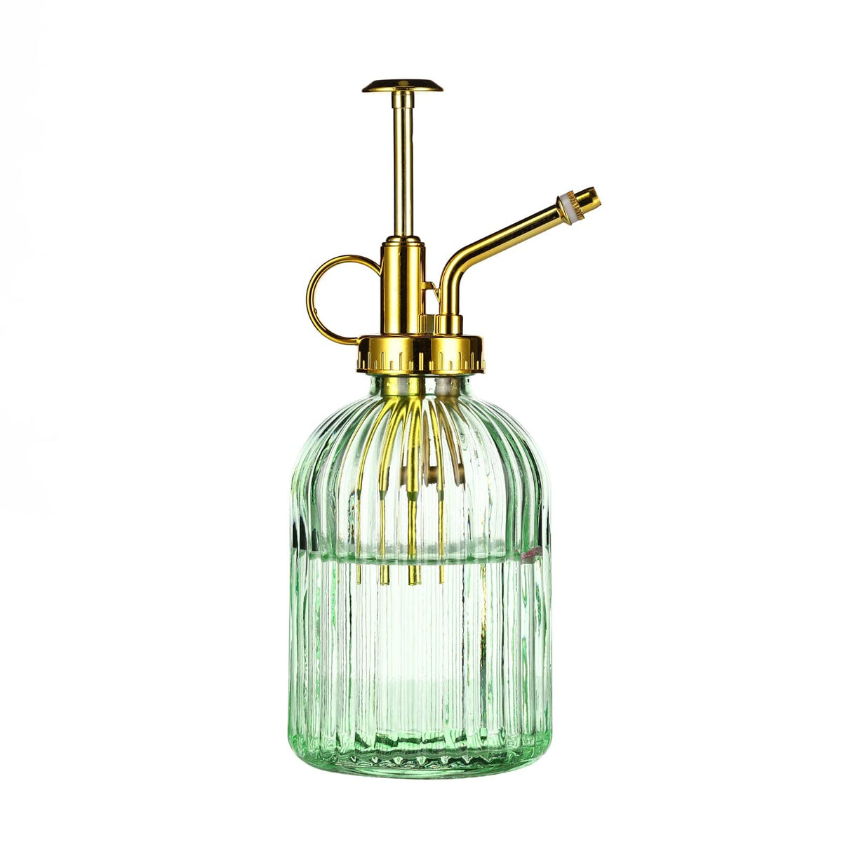 Aebor green and gold mister front view showing elegant design and plant care appeal