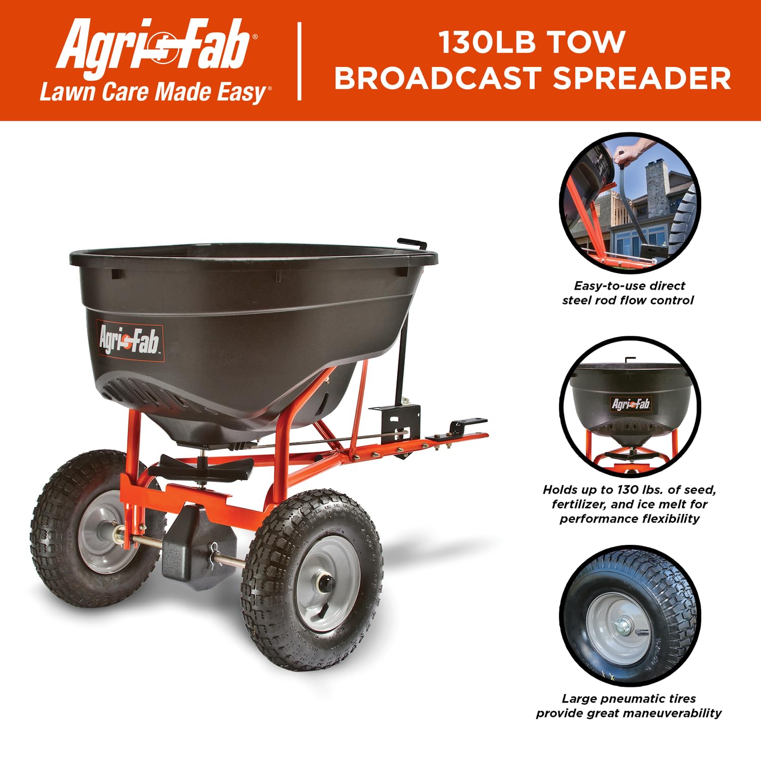 Agri-Fab spreading ice melt on driveway showing winter utility and convenience