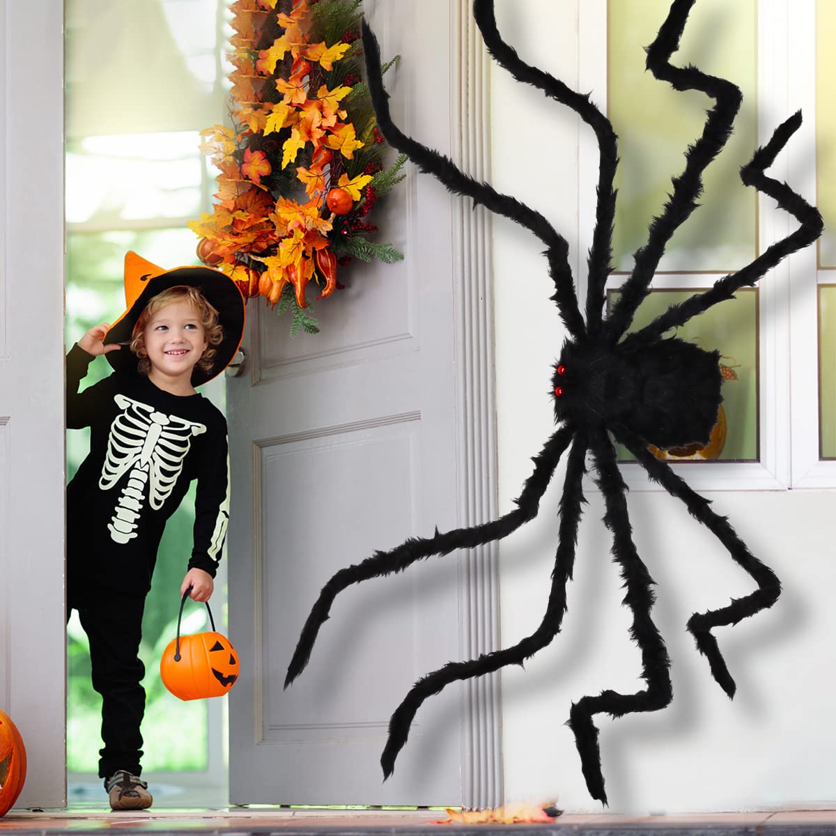 Aiduy spider posed on porch legs bent for secure, terrifying placement