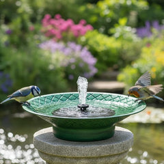 Aifeorzo front view green bird bath showing attractive fountain and stability