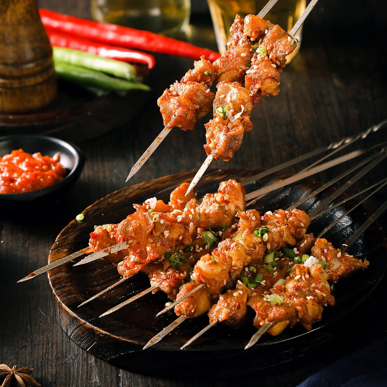AIMEIKI skewers in dishwasher rack showing easy-clean, time-saving benefit