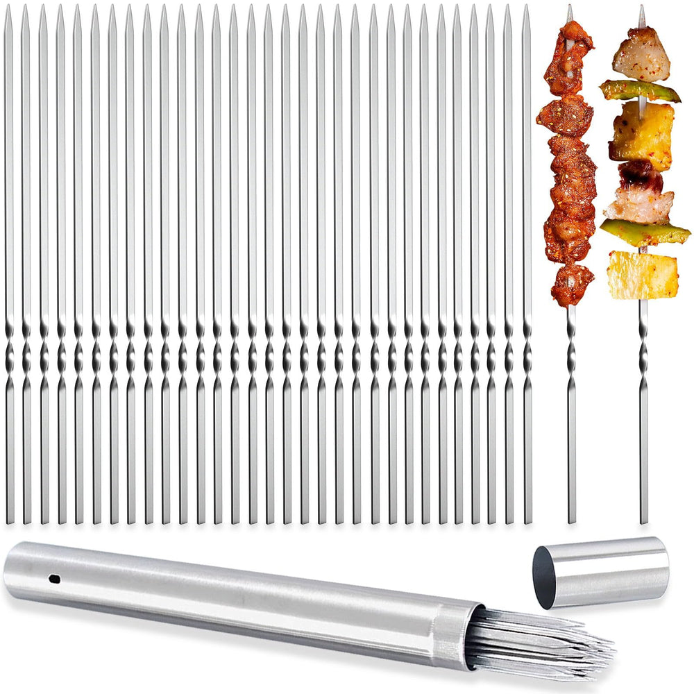 AIMEIKI front view of 50-piece skewer set showing value and organized storage benefit
