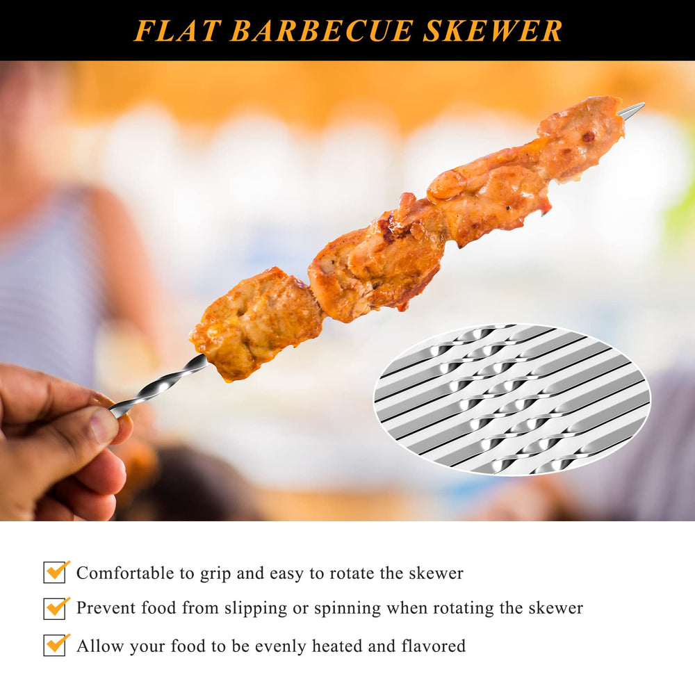 AIMEIKI skewers beside ruler showing 14.8-inch length for generous portioning