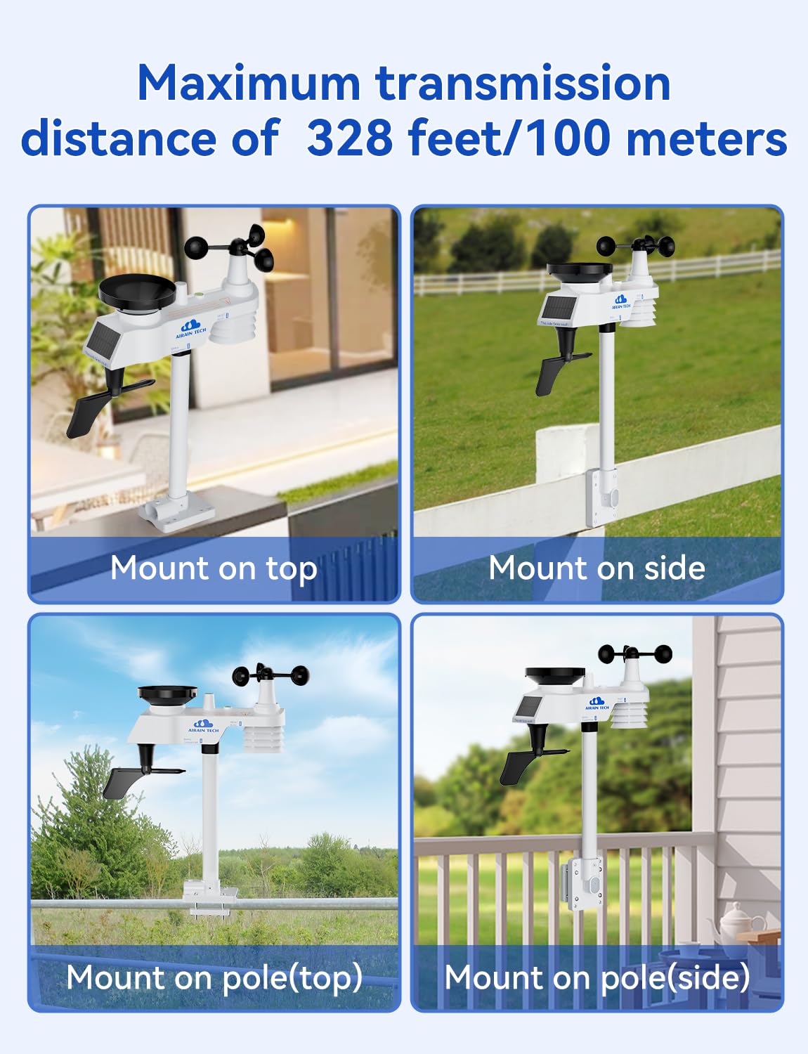 AIRAIN TECH anemometer close-up showing wind cups for accurate speed readings