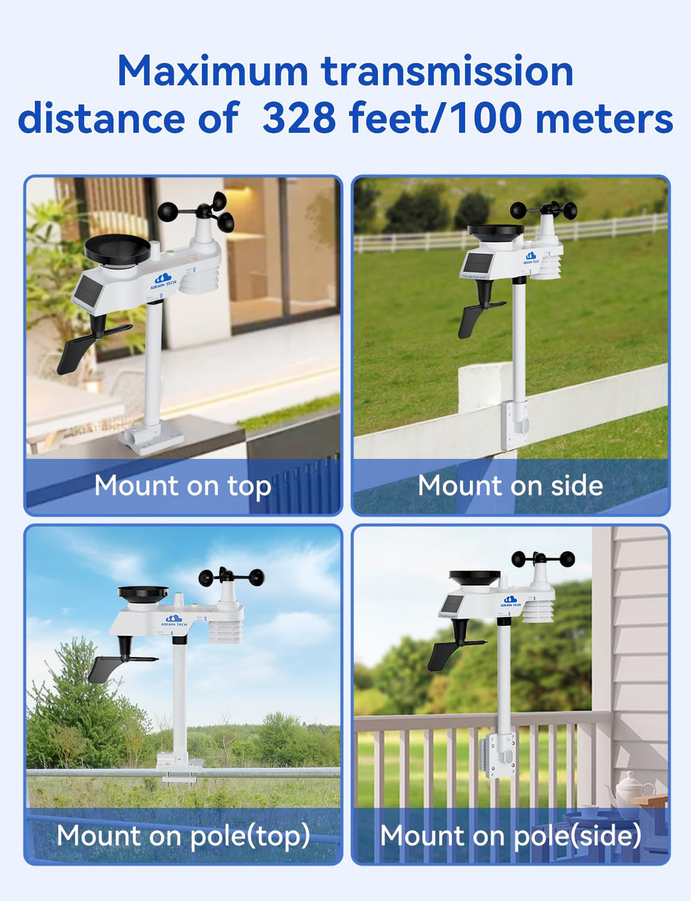 AIRAIN TECH anemometer close-up showing wind cups for accurate speed readings
