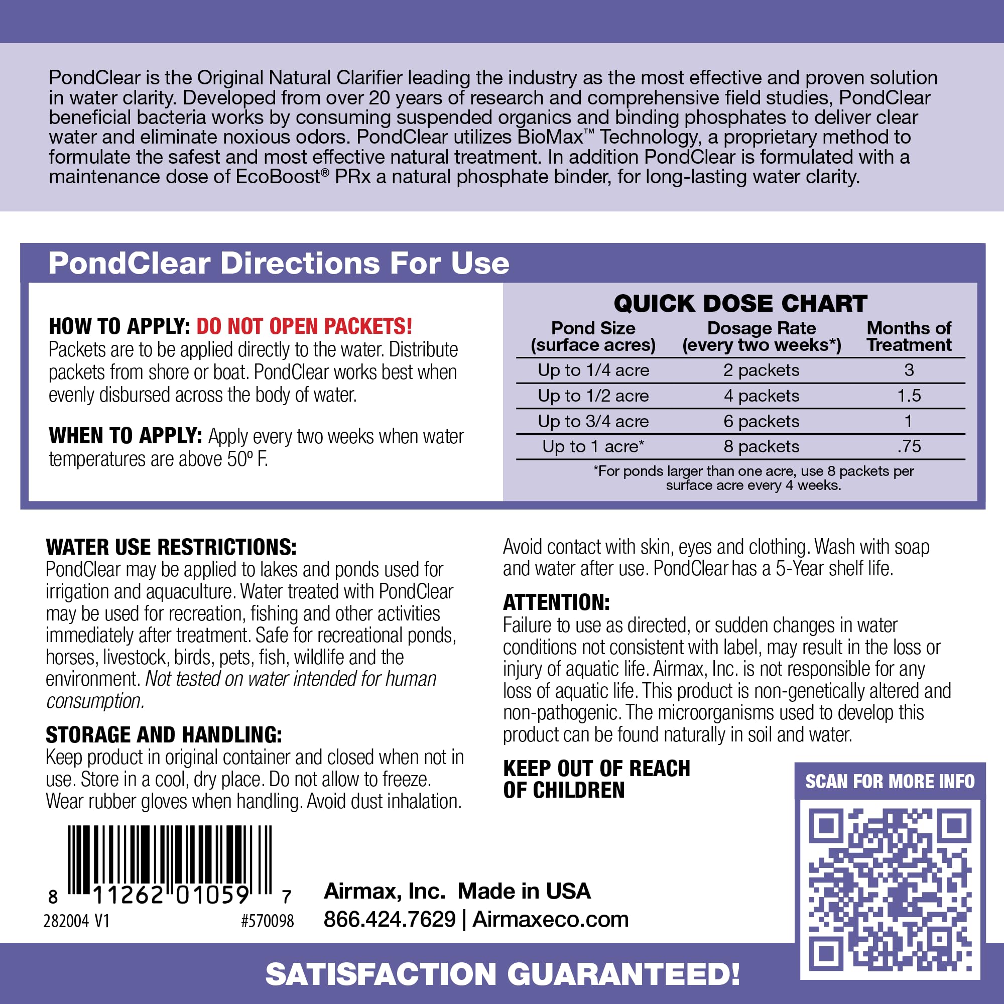 Airmax PondClear single water-soluble packet close-up for easy dosing