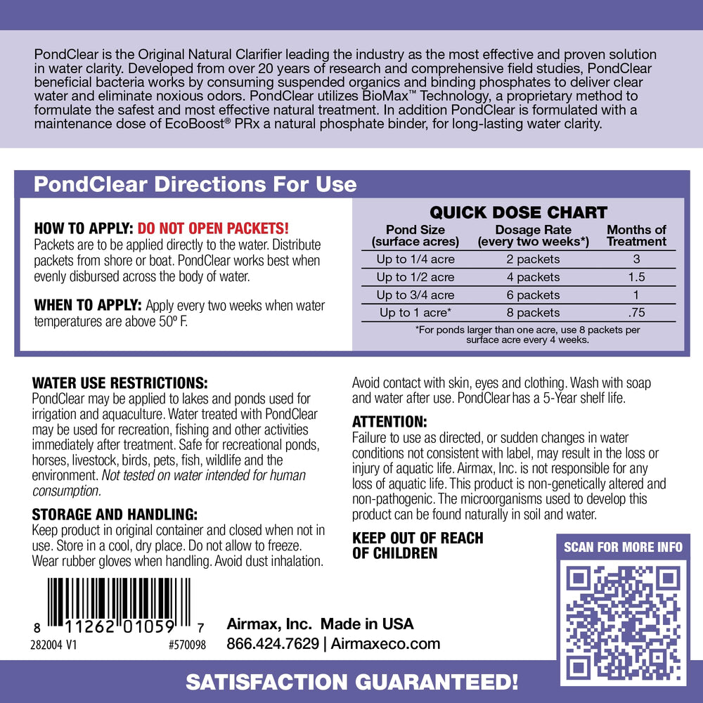 Airmax PondClear single water-soluble packet close-up for easy dosing